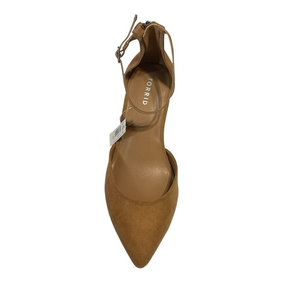 Torrid Pointed Toe Block Heel Pump Tan Faux Suede Ankle Strap Extra Wide Width - Picture 7 of 10